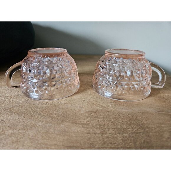 Vintage Pink Jeanette Glass Buttons & Bows Cups Set of 2 - Picture 7 of 8